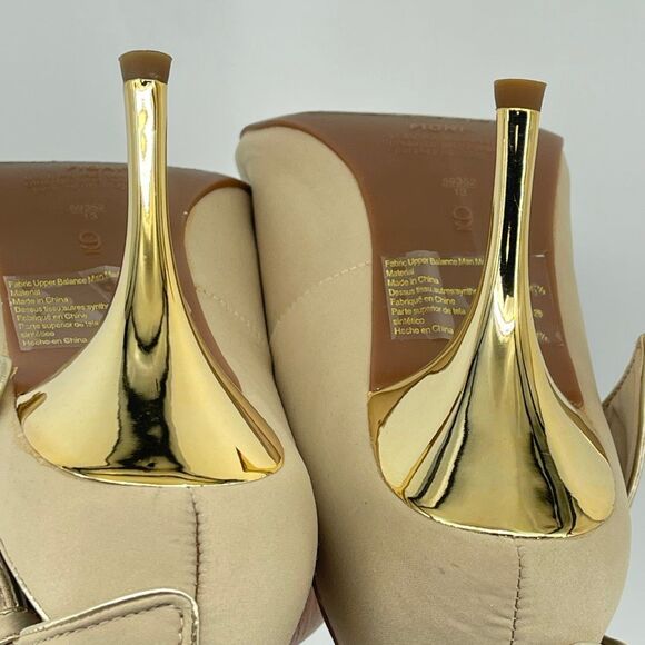 Fioni Champagne Gold Lady Luck Dressy Evening Peep Toe Bow Heels Size 9 - Picture 14 of 16